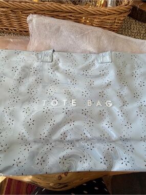 Source Unknown Light Blue Laser-Cut Floral Tote Bag